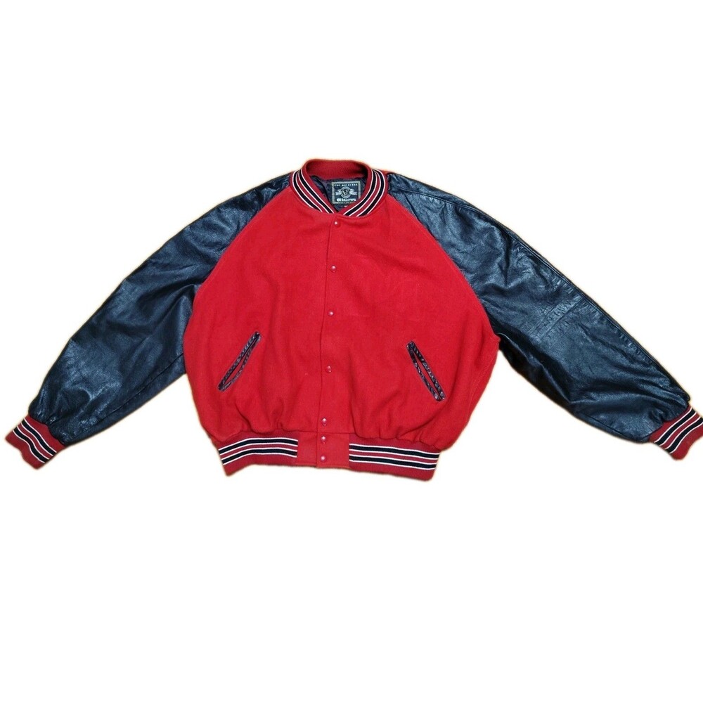 Red Holloway Original Varsity Jacket Size 4XL Black Leather Sleeves Lettermans